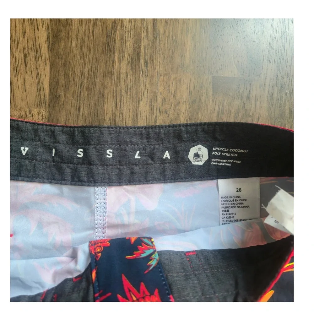 Vissla Kids Navy Blue Tropical Island Print Board Shorts Size 26 Upcycle Coconut